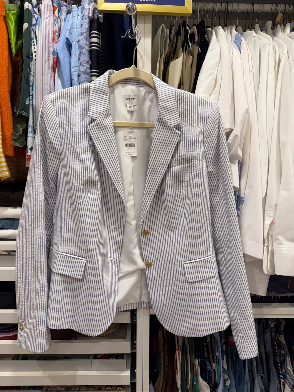 J. Crew Blue and White Seersucker Pinstripe Blazer